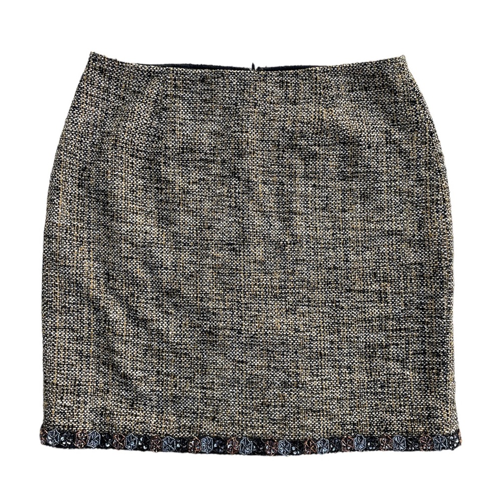 Josephine Chaus | Silk Tweed Floral Beaded Hem Short Pencil Mini Skirt 10P
